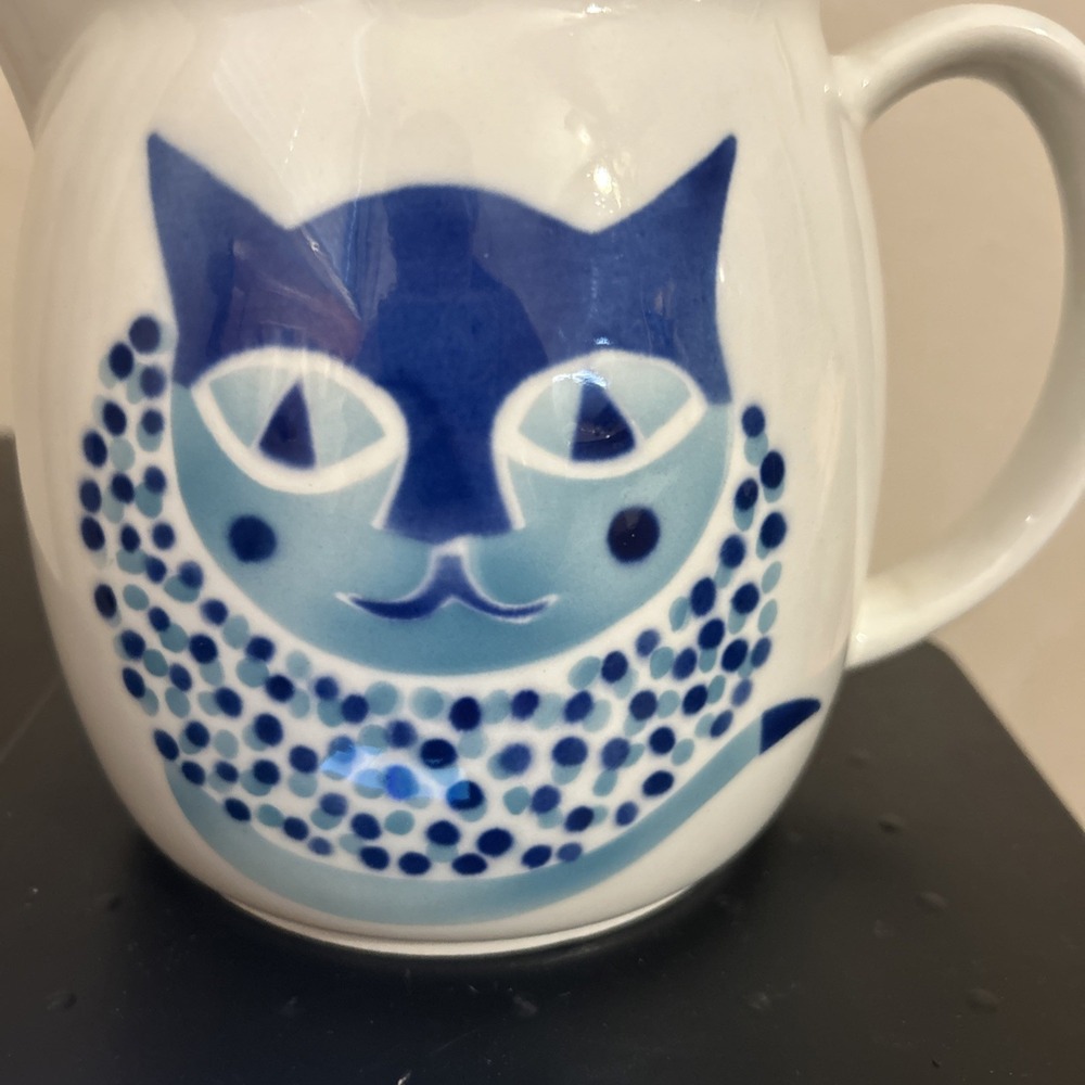 Vintage Mid Century Modern Arabia Finland Kitty Cat Pitcher Kaj Frank Kissa Blue - Picture 12 of 12